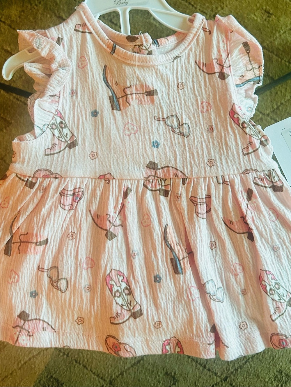Toddler Pink Cowboy Boot Print Ruffle-Sleeve Dress